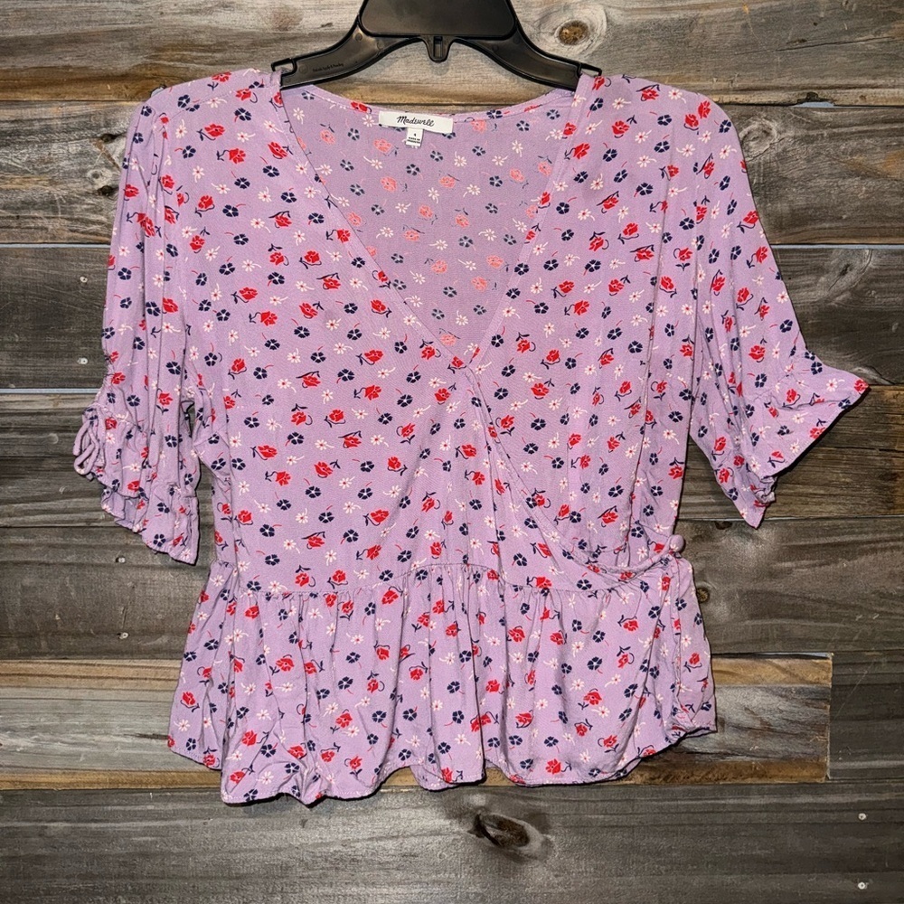 Madewell Tie-Sleeve Wrap Top in Prairie Posies Size 4 - Picture 3 of 8